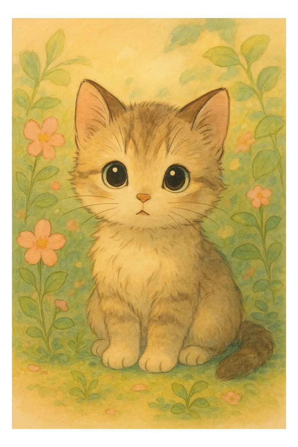 cute kitten, ghibli style sticker