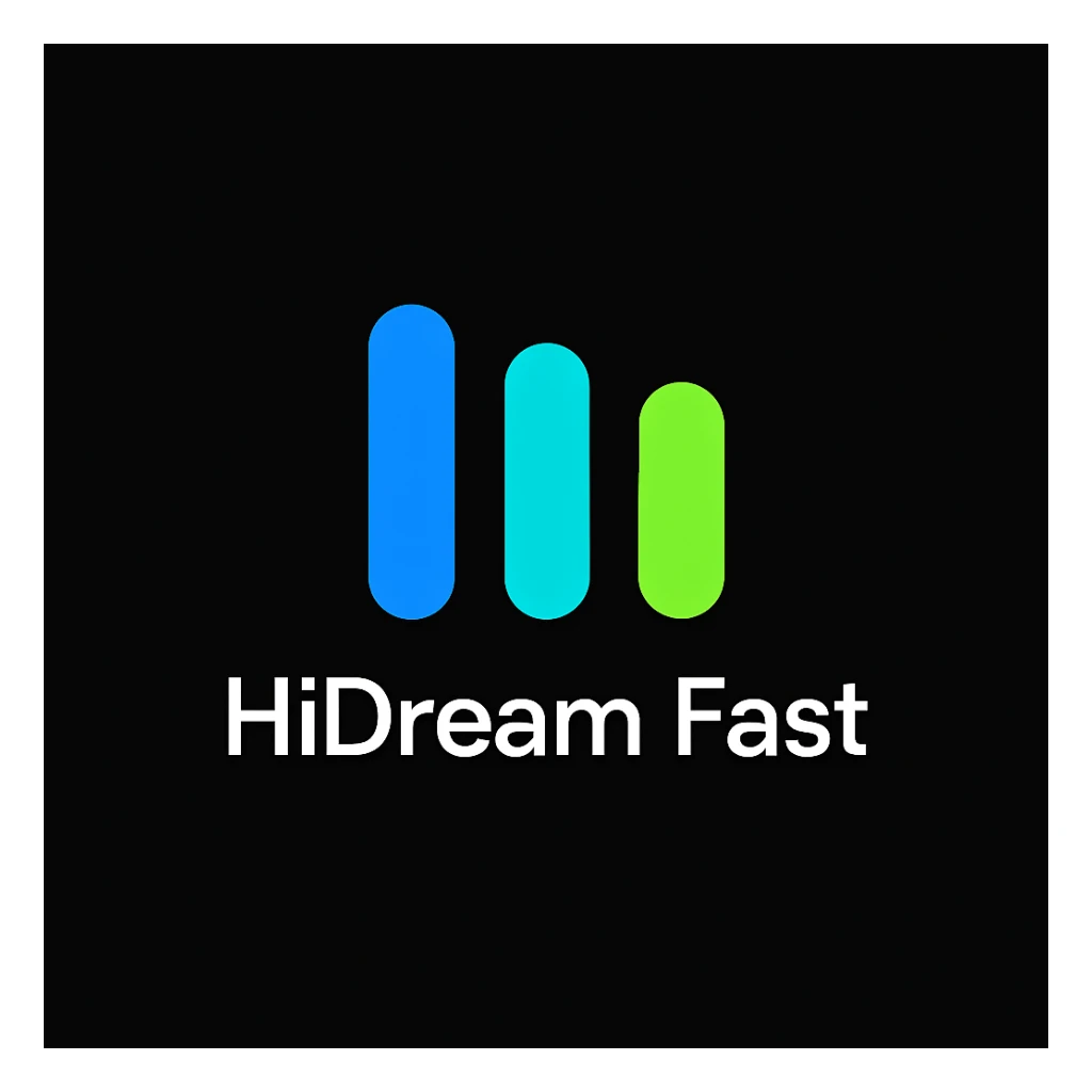 create high dream logo like this with text "HIDream Fast", black background  sticker