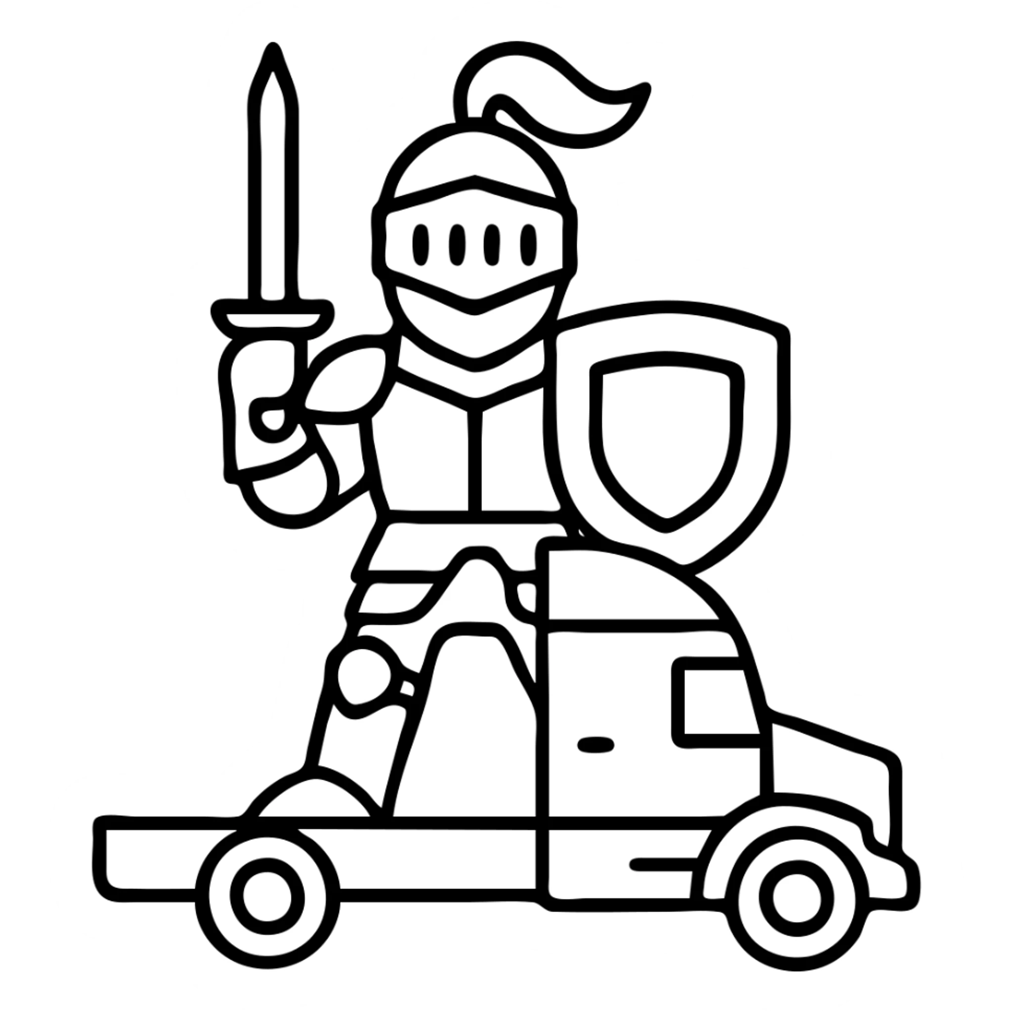 Transform Casper the ghost into a medieval knight in armor, much larger than the white semi truck, outlined icon style with transparent background. sticker
