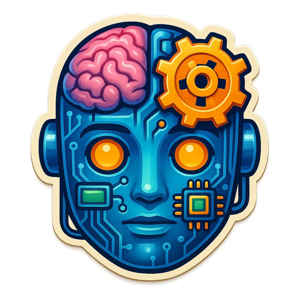 Add more tech elements such as circuit lines, microchips, or digital screens to the icon while keeping it modern, minimalistic, and expressive. Maintain the clean, colorful emoji style and preserve the transparent background. sticker