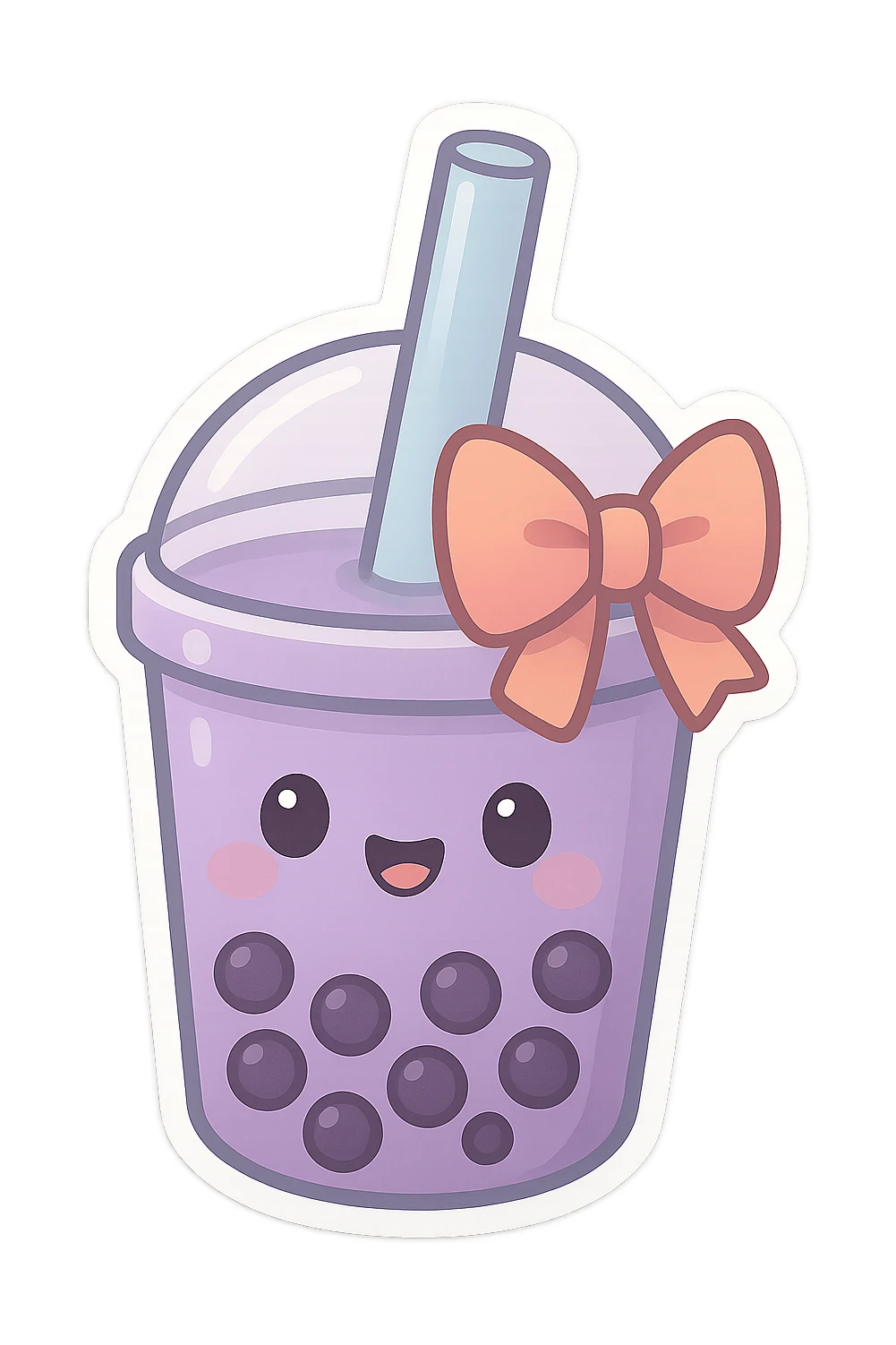 purple bubble tea with a bow, cute and exaggerated chibi sticker style sticker