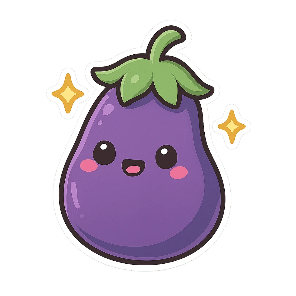 Sparkling Q-version sticker eggplant, cute and exaggerated sticker