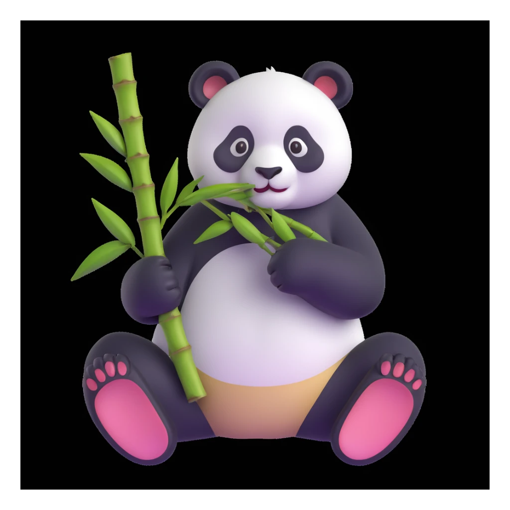 panda eating bamboo in forrest, close up pose sticker