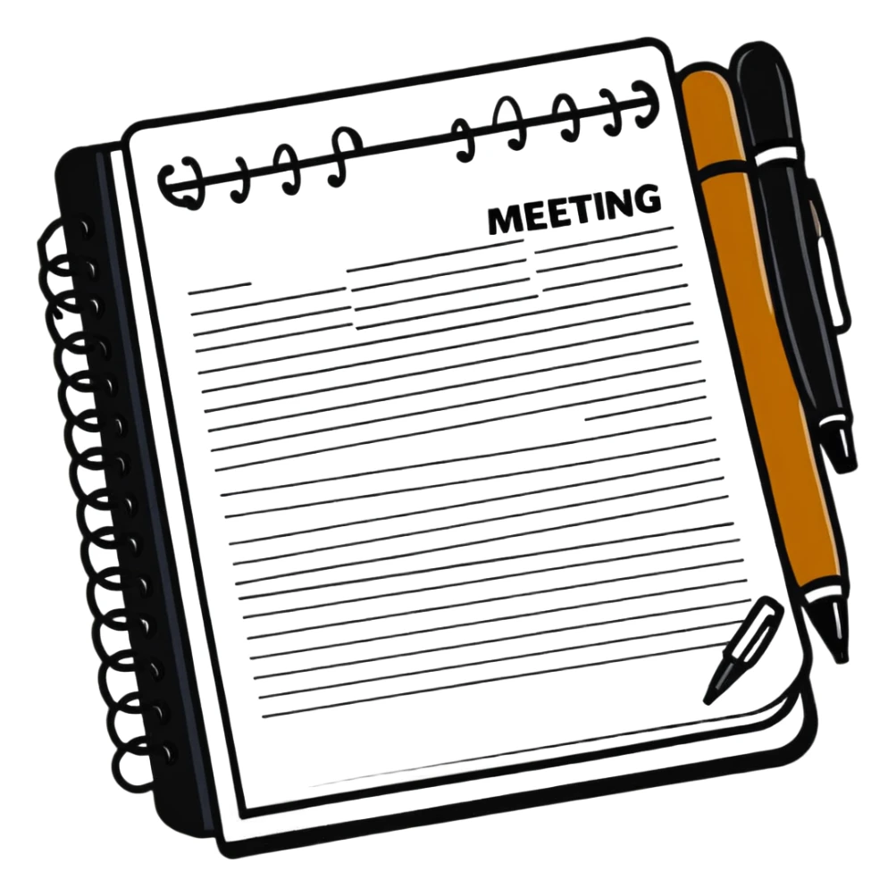 notepad and pen with the words 'Important Meeting' sticker