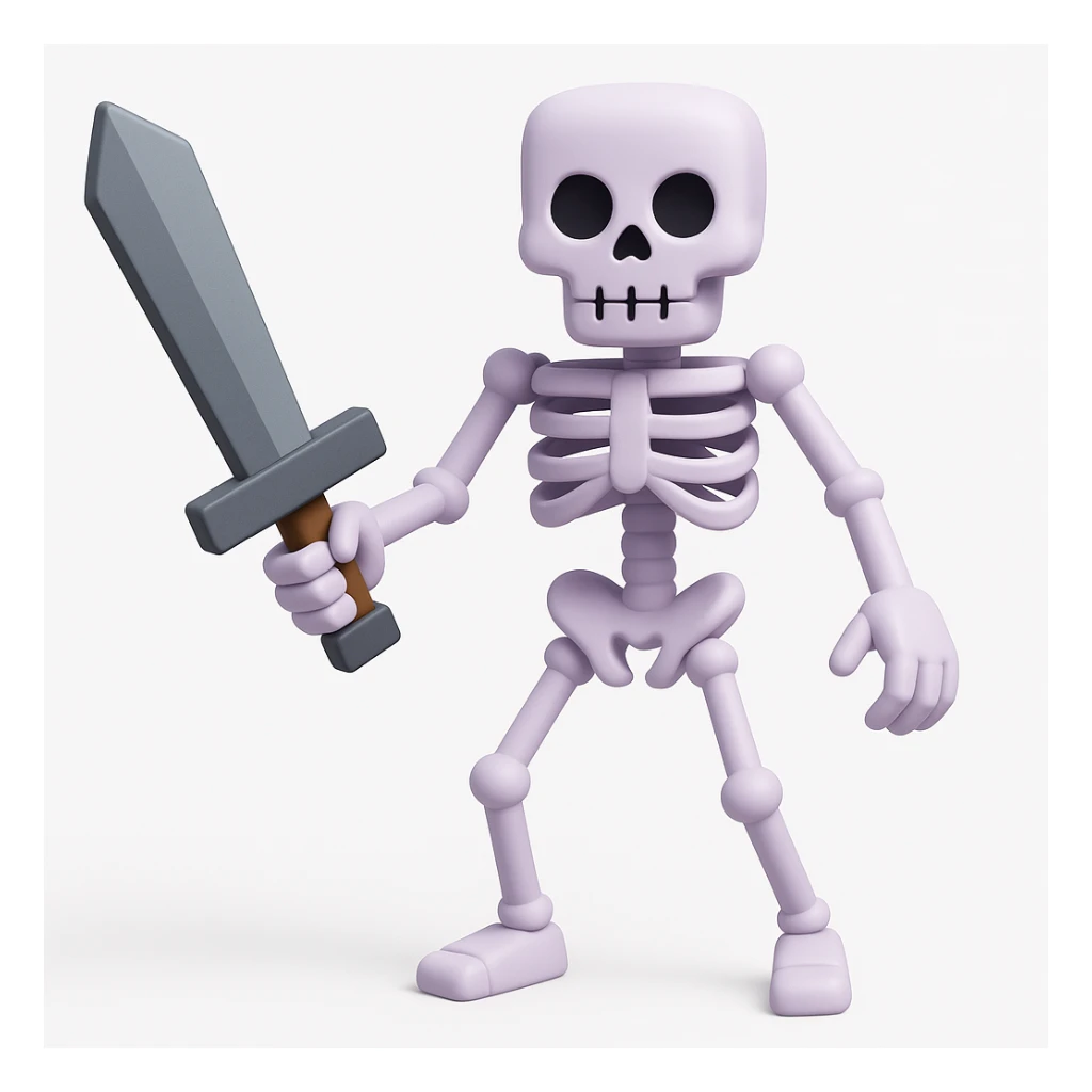 Make the Minecraft skeleton hold a sword in the 3d emoji style sticker