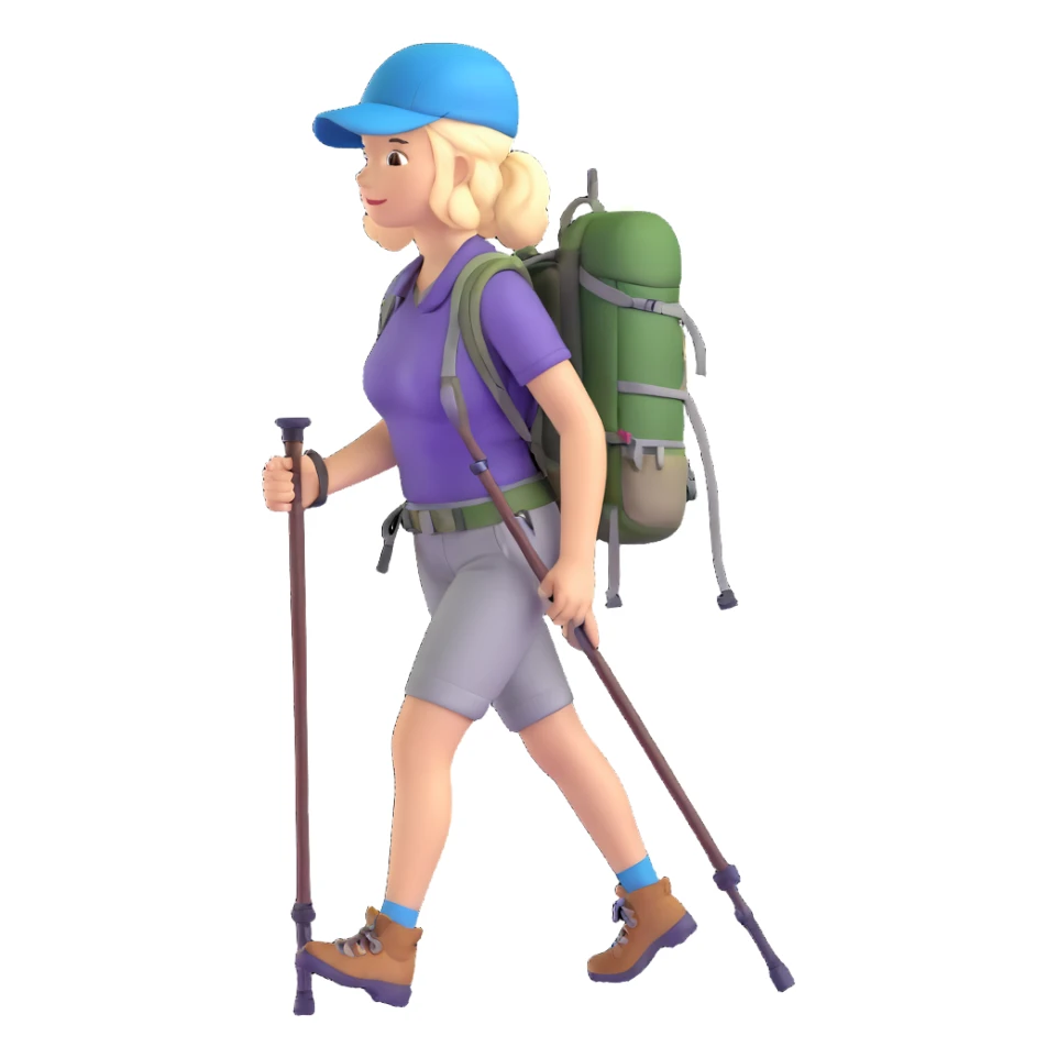 female hiker with backpack and hiking poles sticker