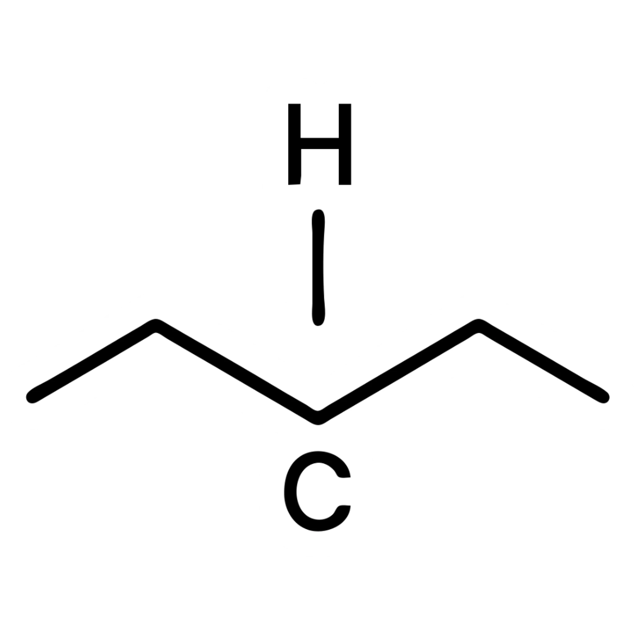 Add atom labels C, H to the linear alkane, keeping the structural formula style, with no background. sticker