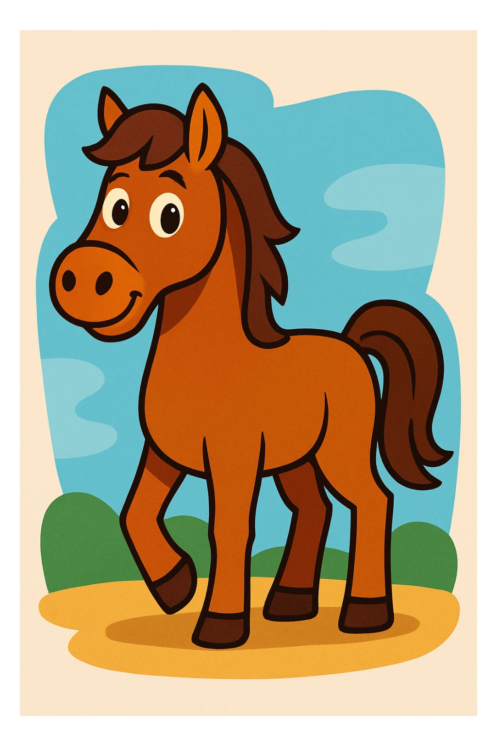 full body horse, friendly expression, vibrant cartoon style, simple background sticker