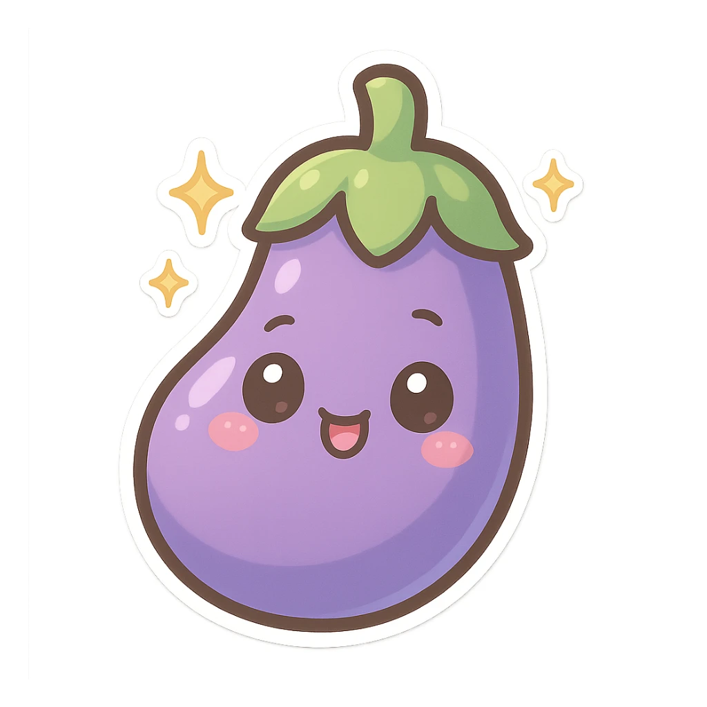 Sparkling Q-version sticker eggplant, cute and exaggerated sticker