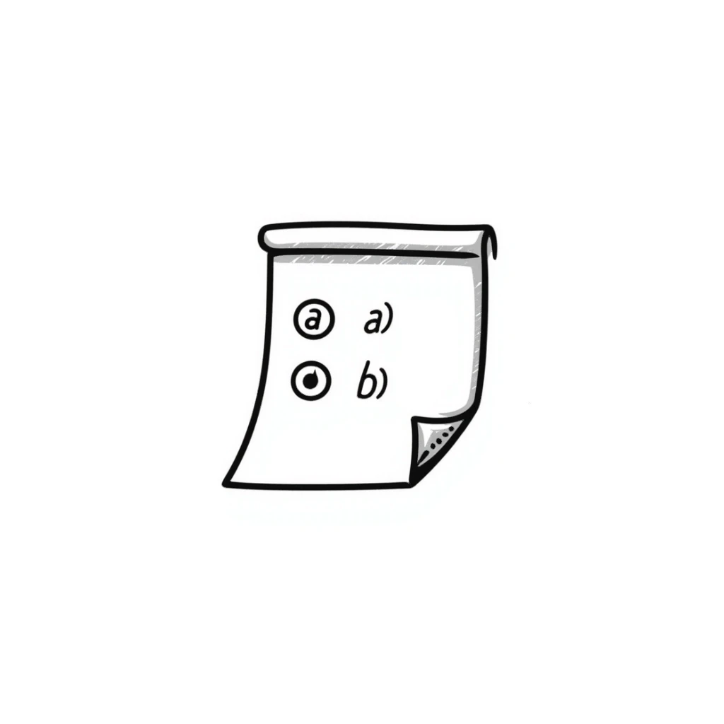 paper with two multiple choice answers labeled a) and b) sticker