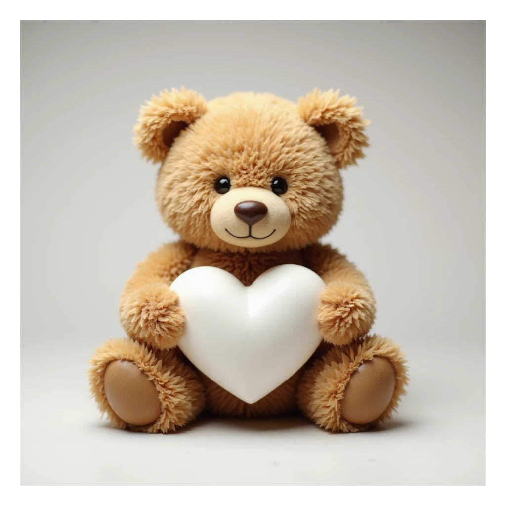 realistic sitting bear holding a white heart sticker