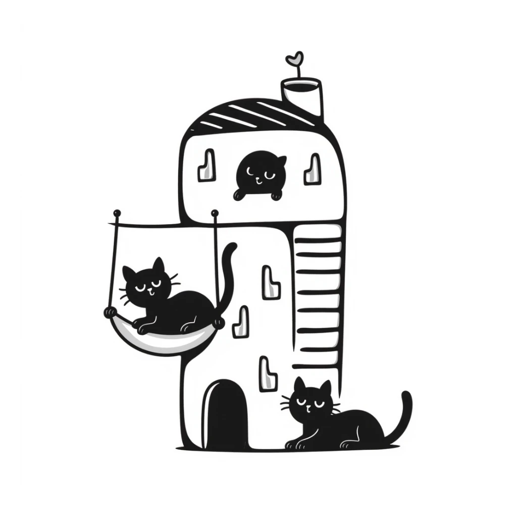 cats relaxing in a vertical playhouse sticker