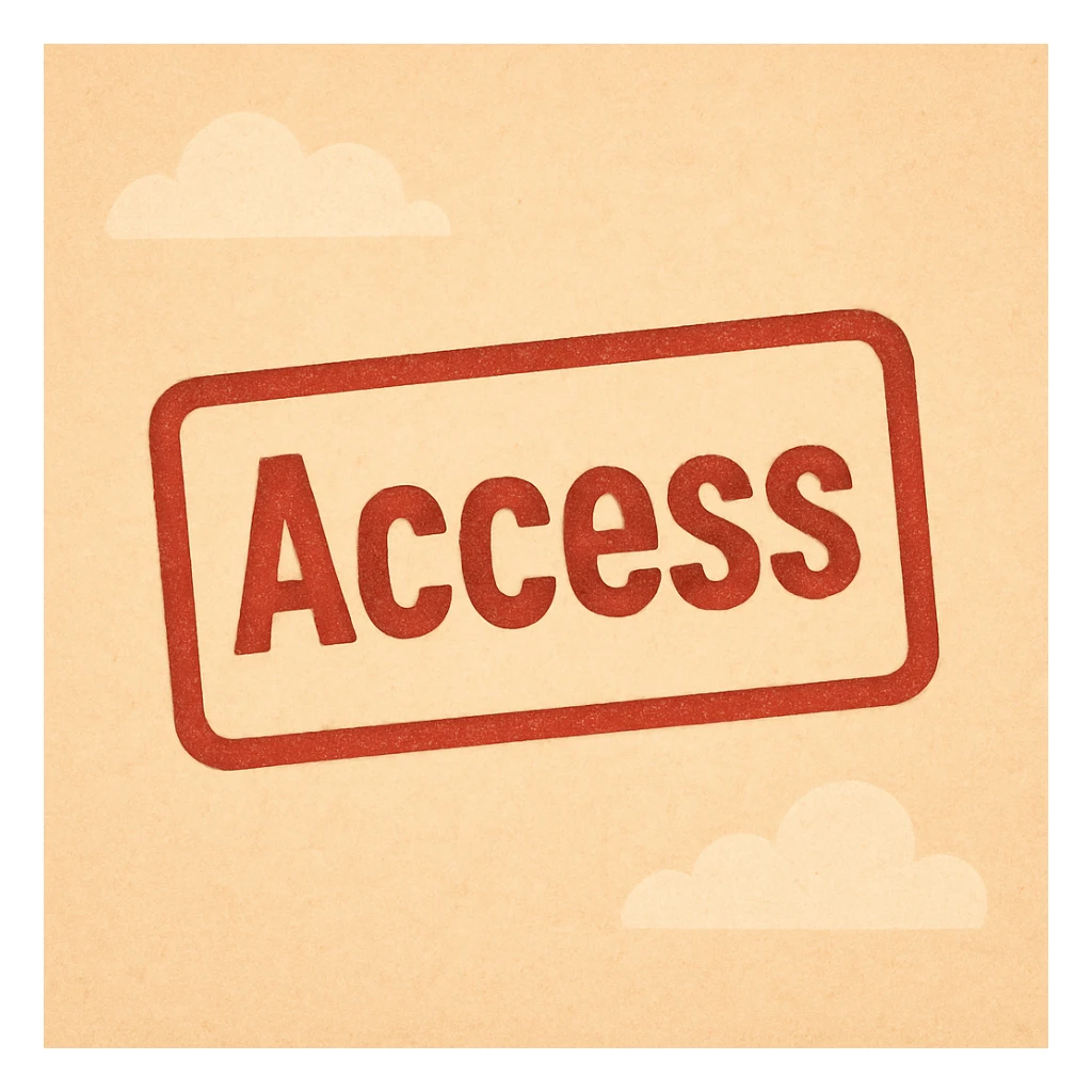 red rectangular stamp print, 'Access' in bold sans-serif, faded ink effect, white background sticker