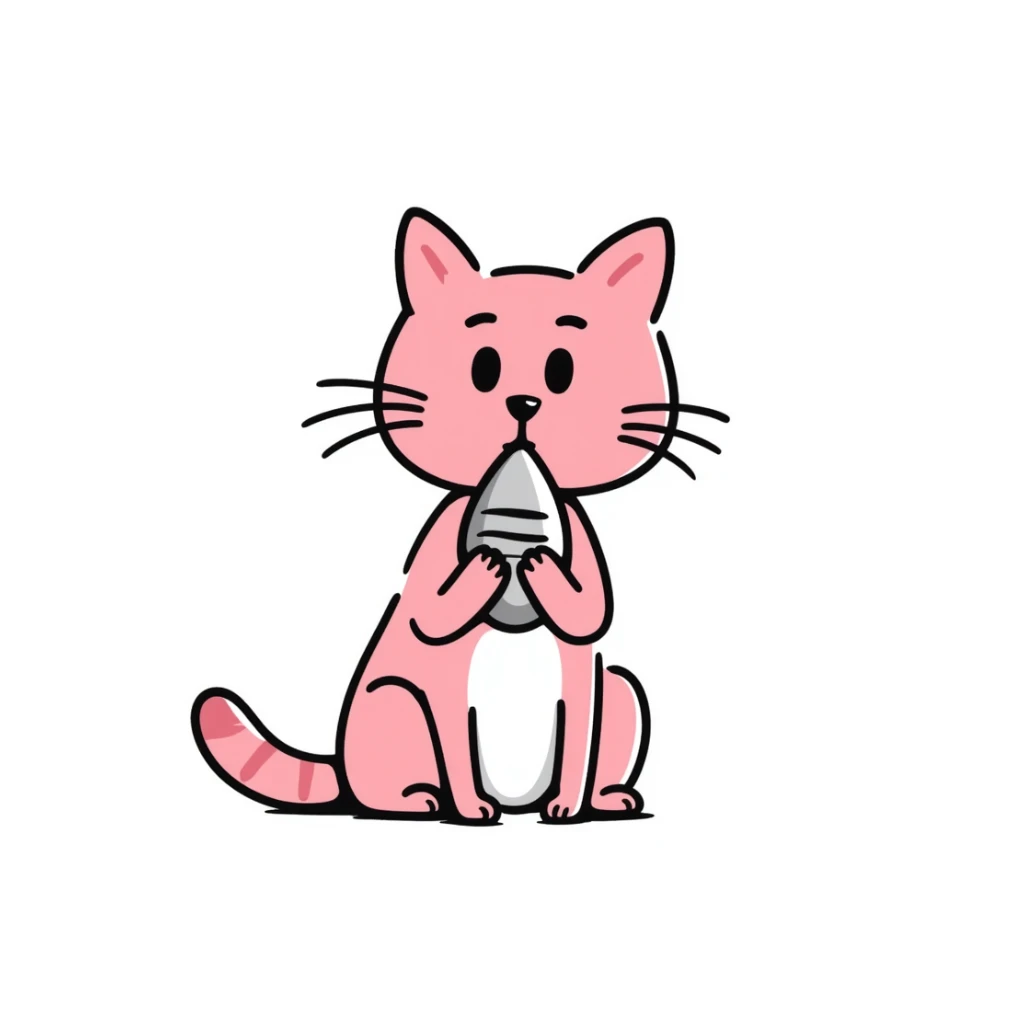 pink cat eating simit, hand drawn doodle style sticker