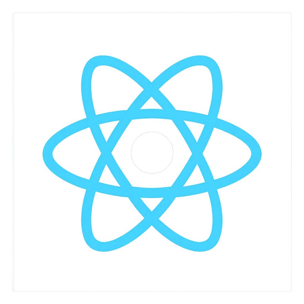 React logo, blue and white, simple, modern, no text sticker