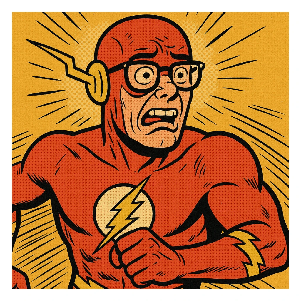 The Flash superhero as a nerd, with glasses, comic style sticker