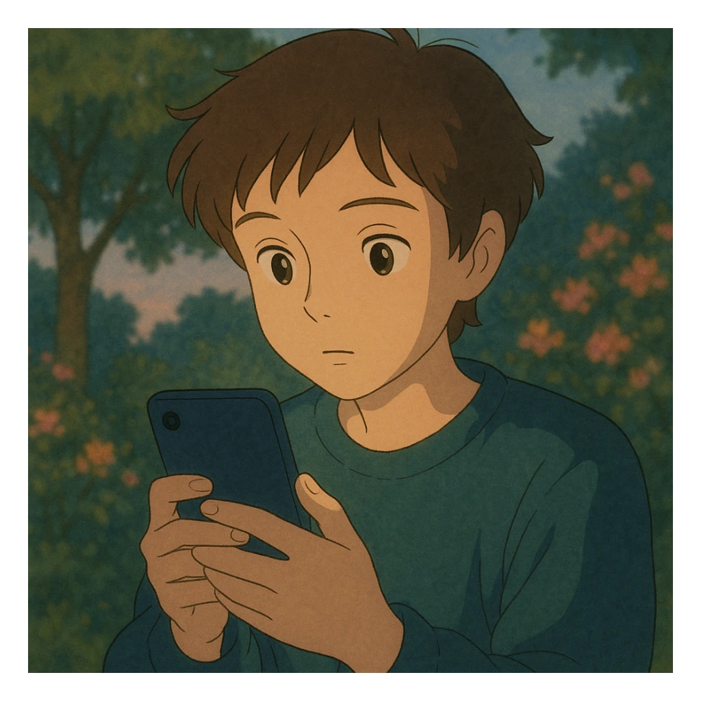 person staring at phone sticker