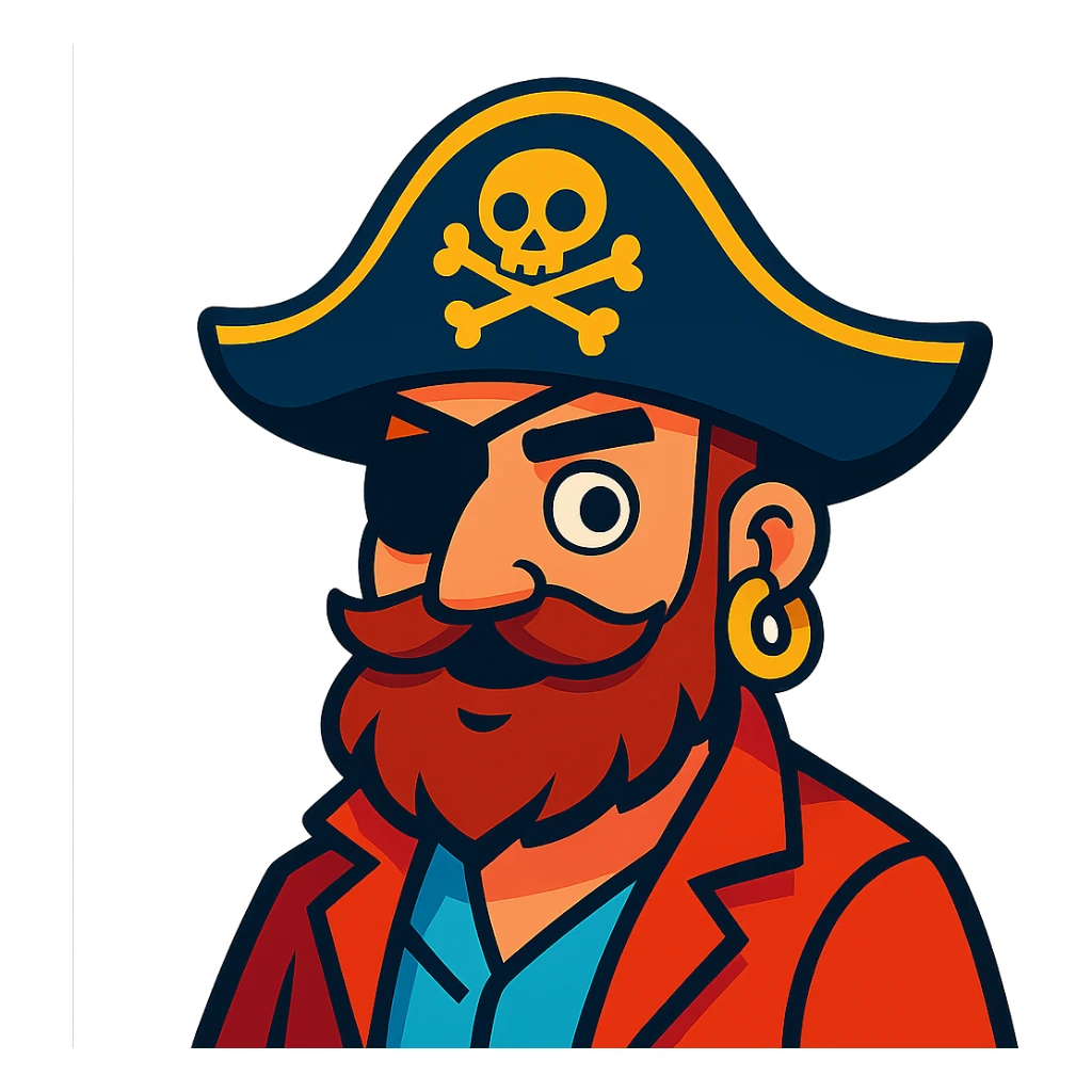 cartoonish pirate with eyepatch and hat sticker