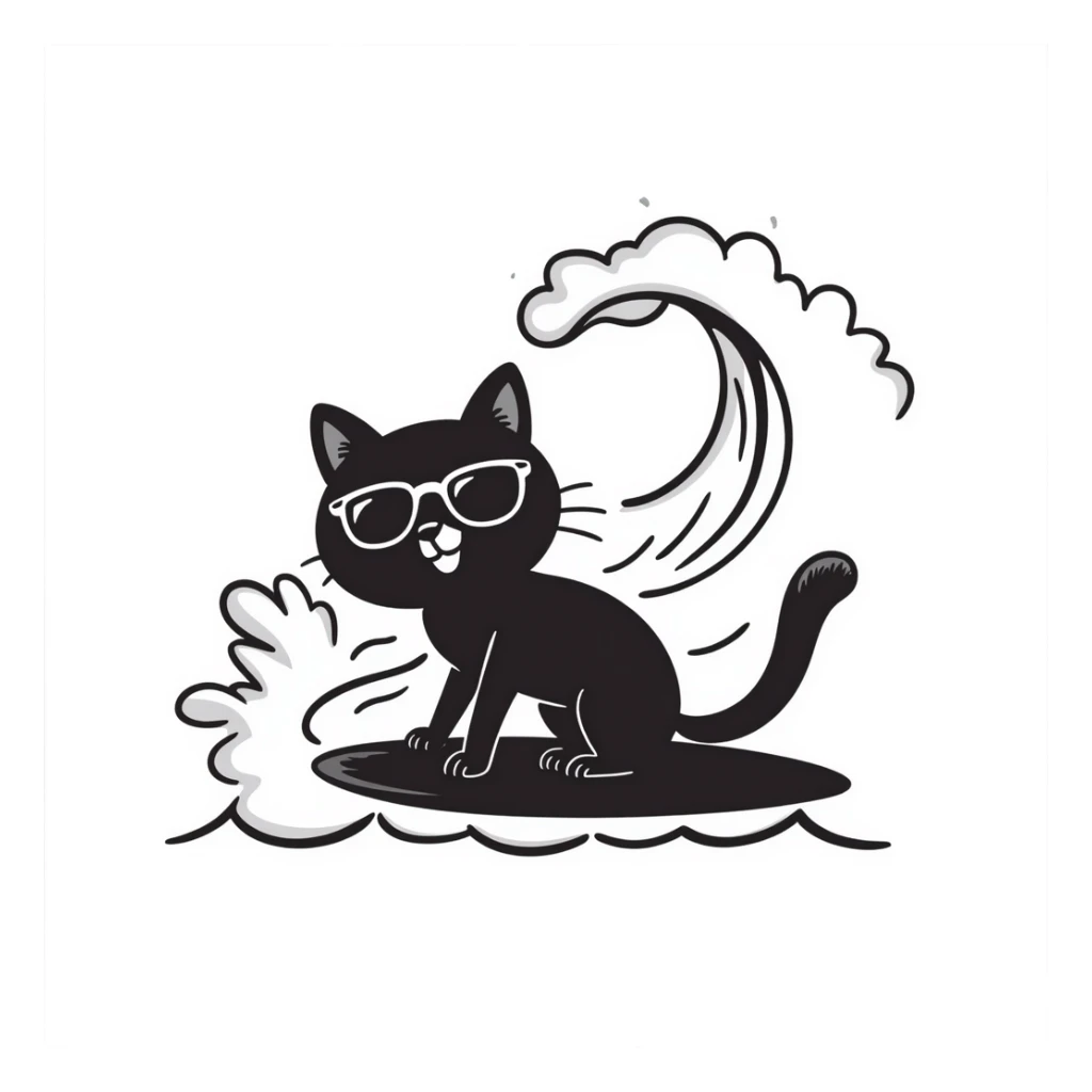 cat with sunglasses surfing a wave sticker