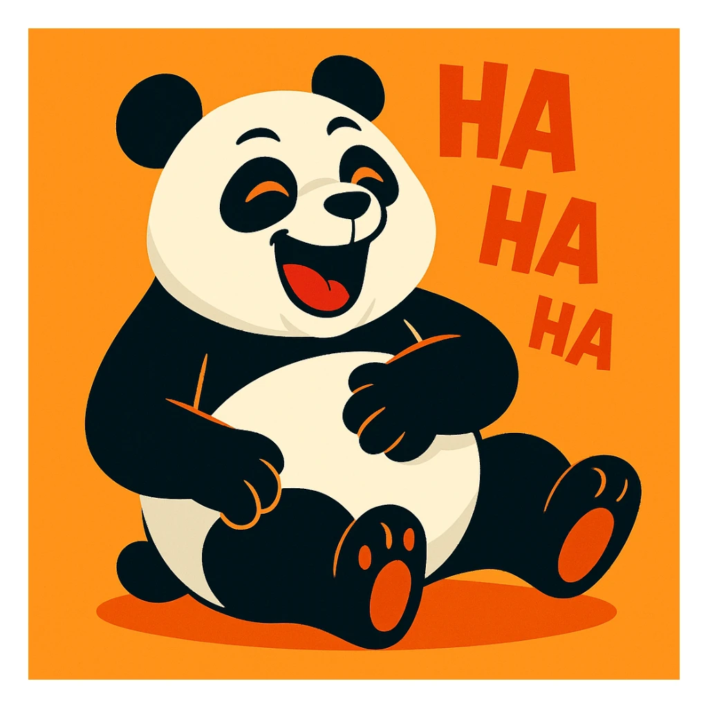 animated panda laughing, vibrant toon style sticker