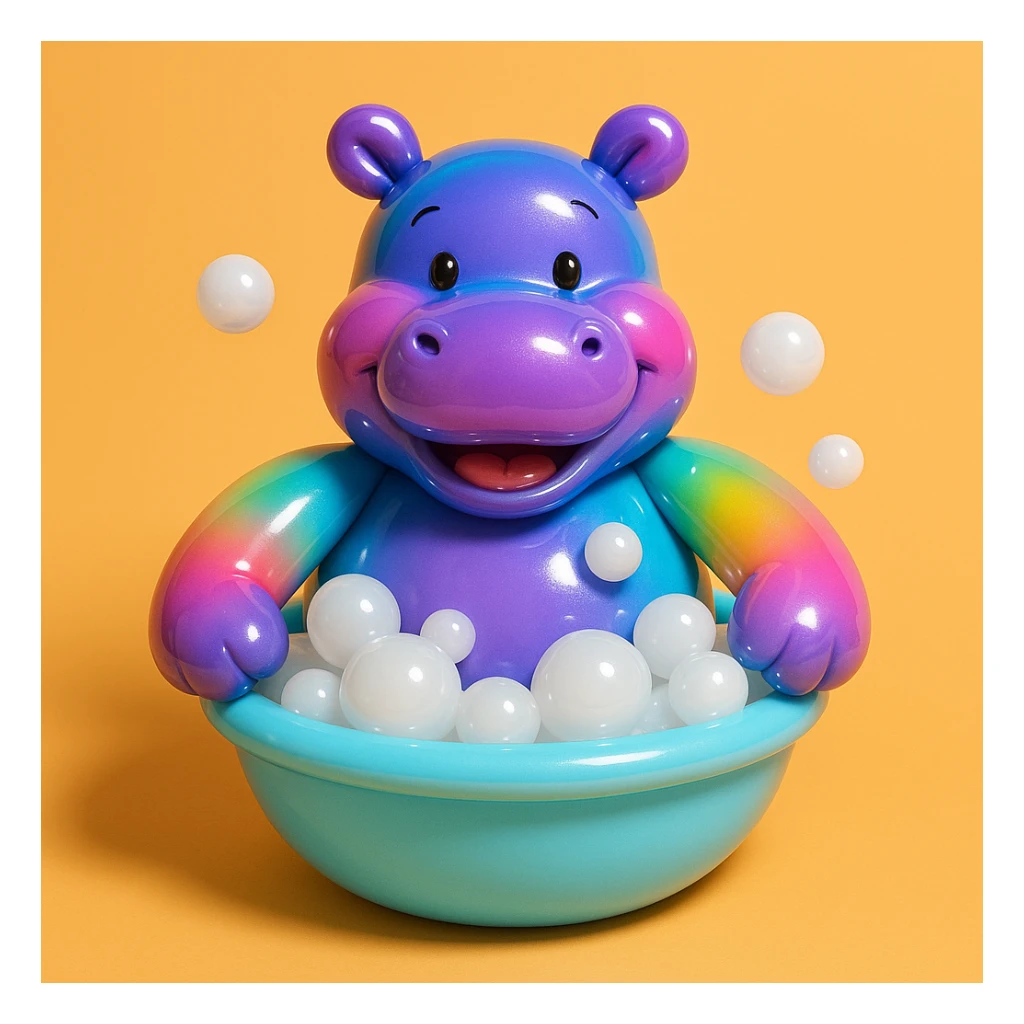 happy hippo with bubbles in bathtub sticker