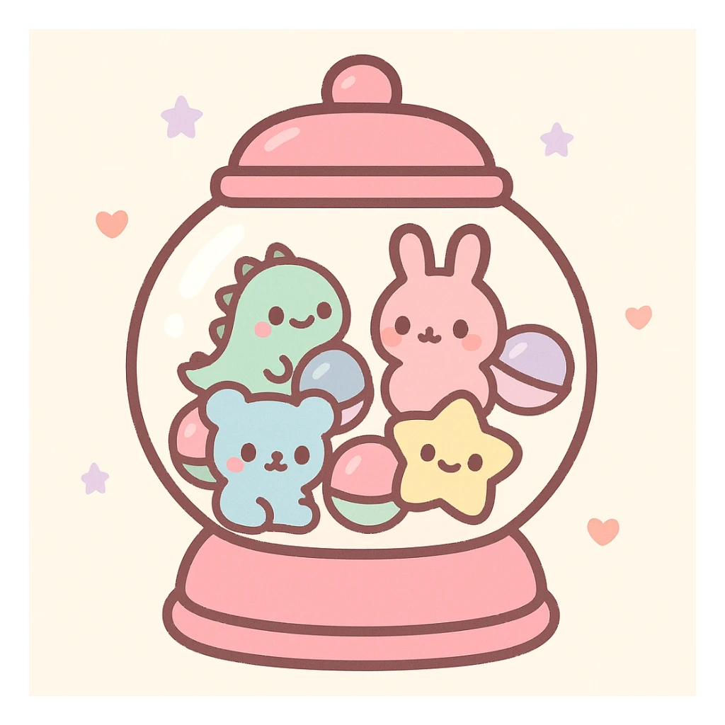 vibrant gachapon capsule collection, various toys visible sticker