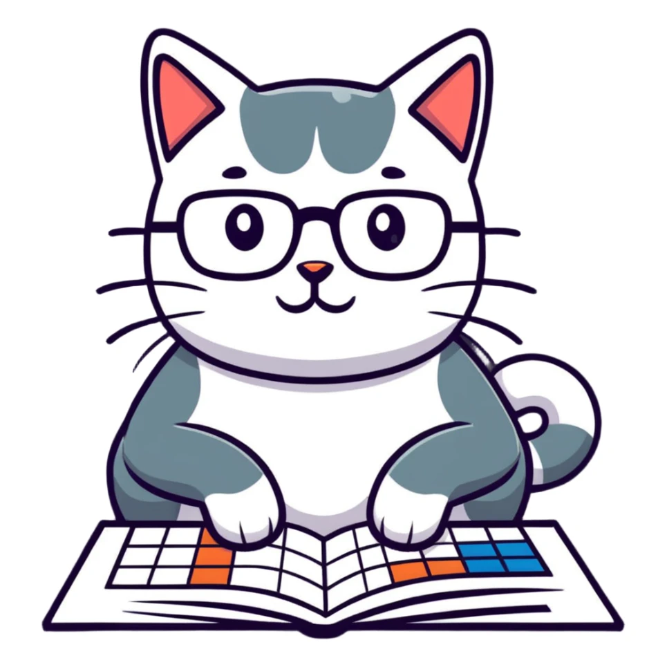 cat wearing reading glasses playing sudoku sticker