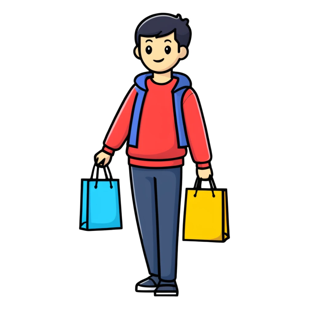 person with shopping bags sticker