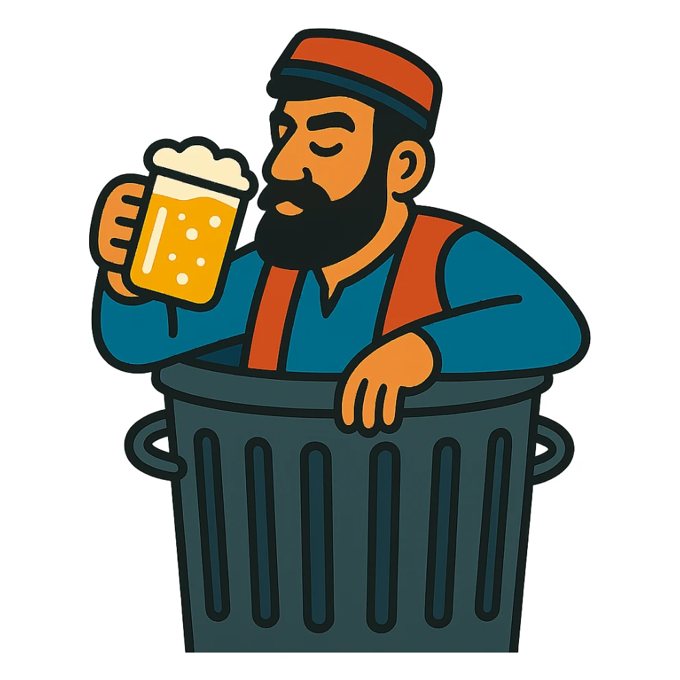 Armenian man drinking beer in a trash can sticker