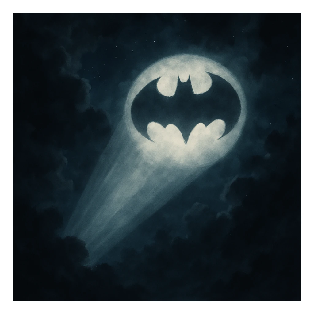 bat signal, dramatic lighting, night sky, iconic silhouette sticker