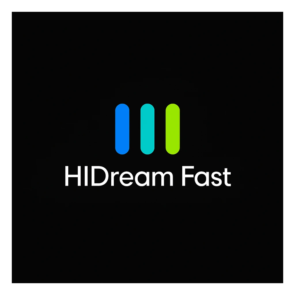 create high dream logo like this with text "HIDream Fast", black background  sticker
