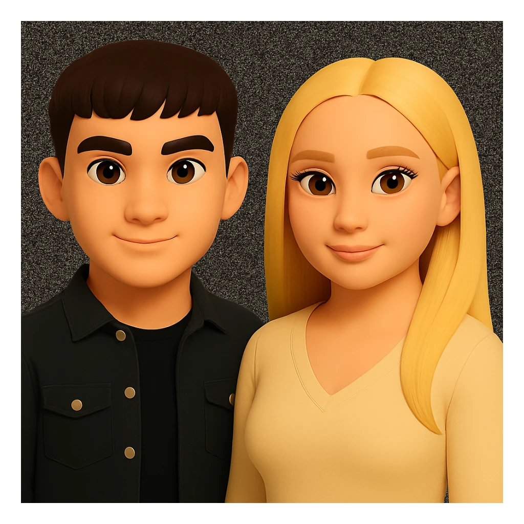 Keep the image unchanged except slightly spread the people apart from each other. Preserve the original style and background as in the reference image. sticker