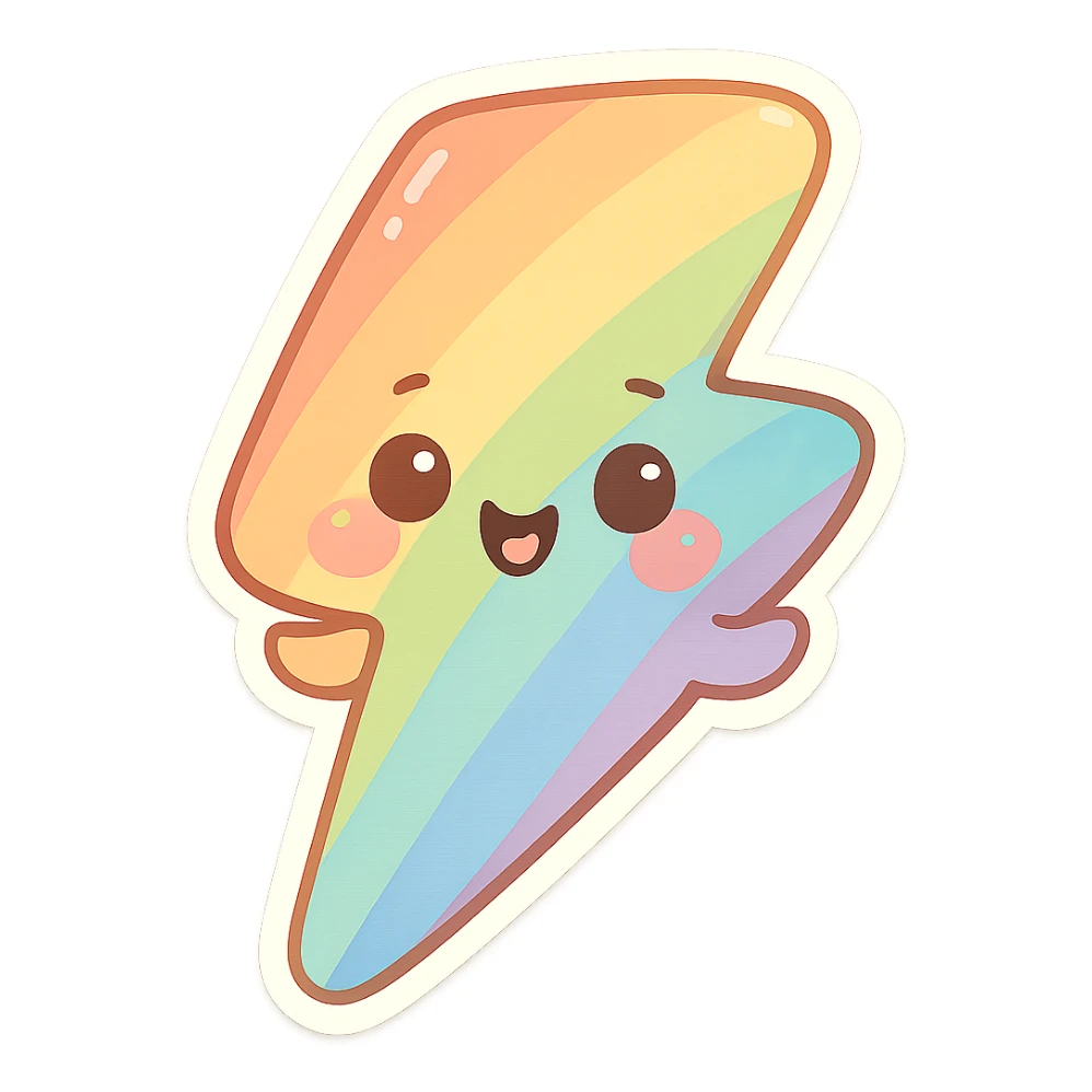 chibi sticker-style rainbow lightning bolt, cute and exaggerated sticker