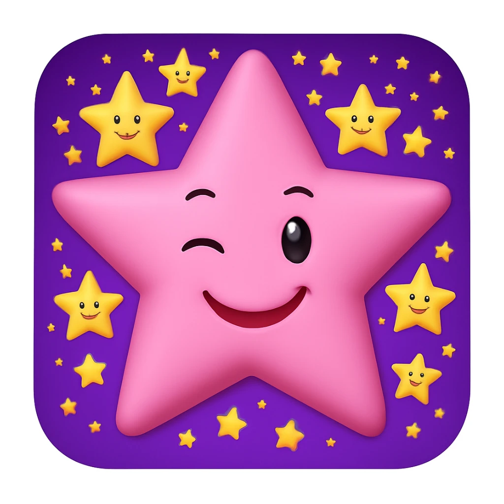 Make the pink star look even cuter with a winking face. Remove any faces from the yellow stars. Keep the purple background as is. sticker