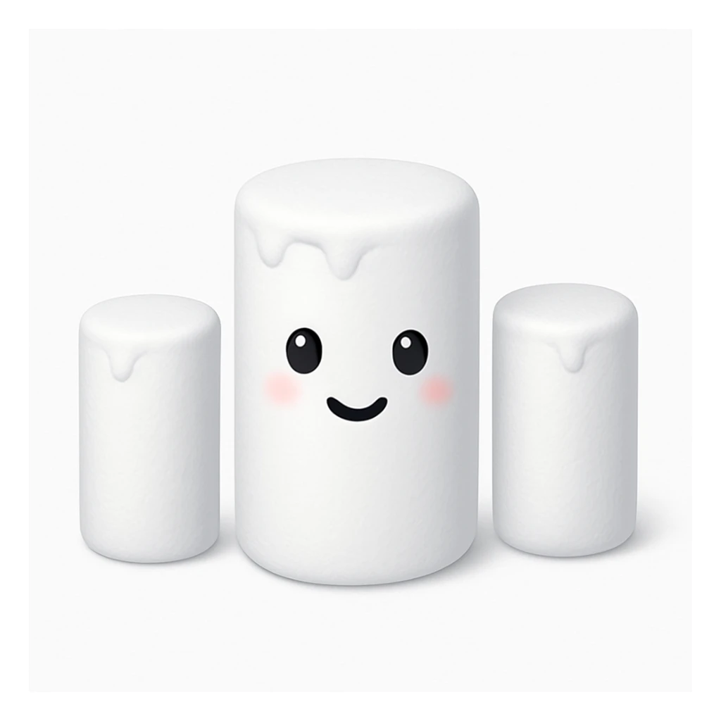 Make the few cylindrical marshmallows smaller, keep the style and background the same as in the reference images. sticker