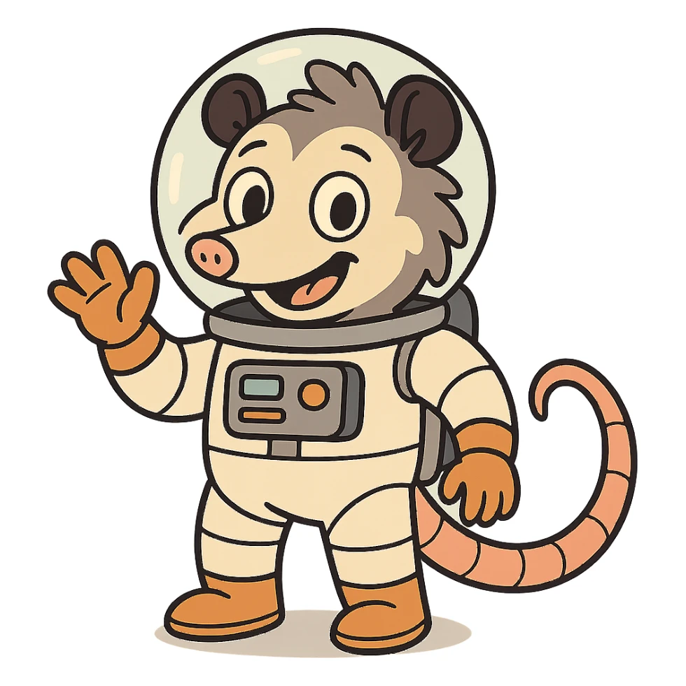 cute cartoon possum dressed up like an astronaut sticker