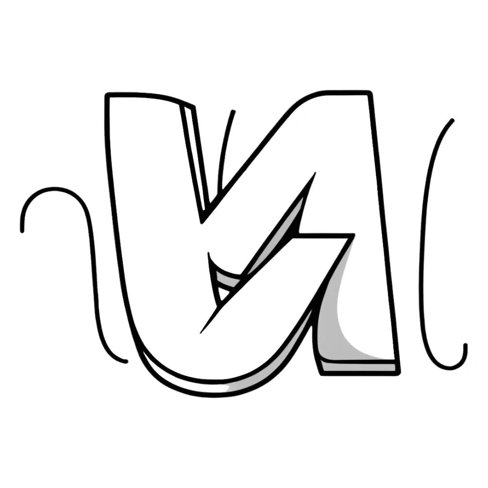 word UYI as a fun cartoon logo with character elements sticker