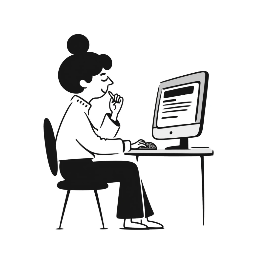 Person with calm expression, breathing deeply, finger hovering over keyboard, email draft visible sticker