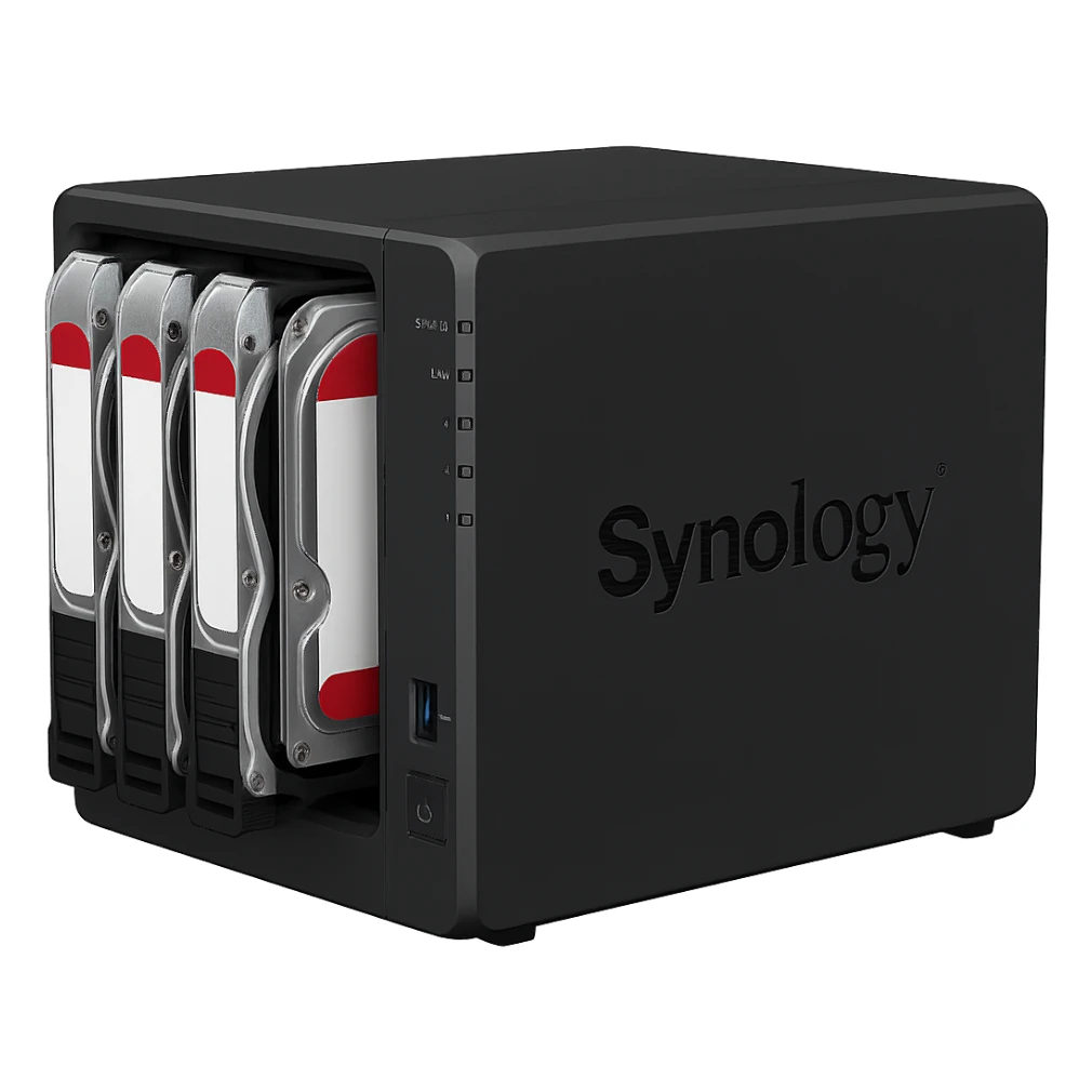 Synology NAS with hard drives visible sticker