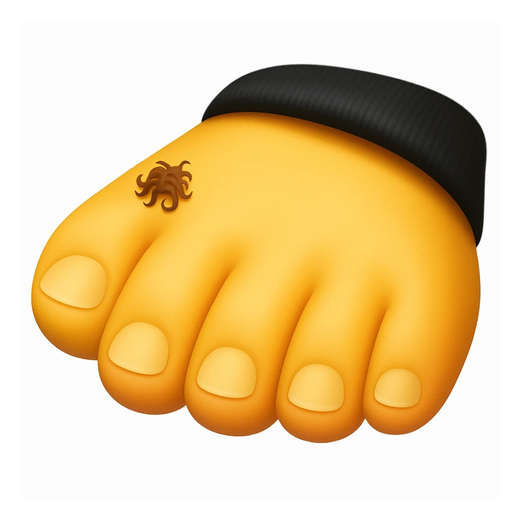 Make a foot emoji exactly like the reference image, in iOS emoji style. Same shape, color, and details, smooth and shiny. Add a slight blush to the toes. sticker