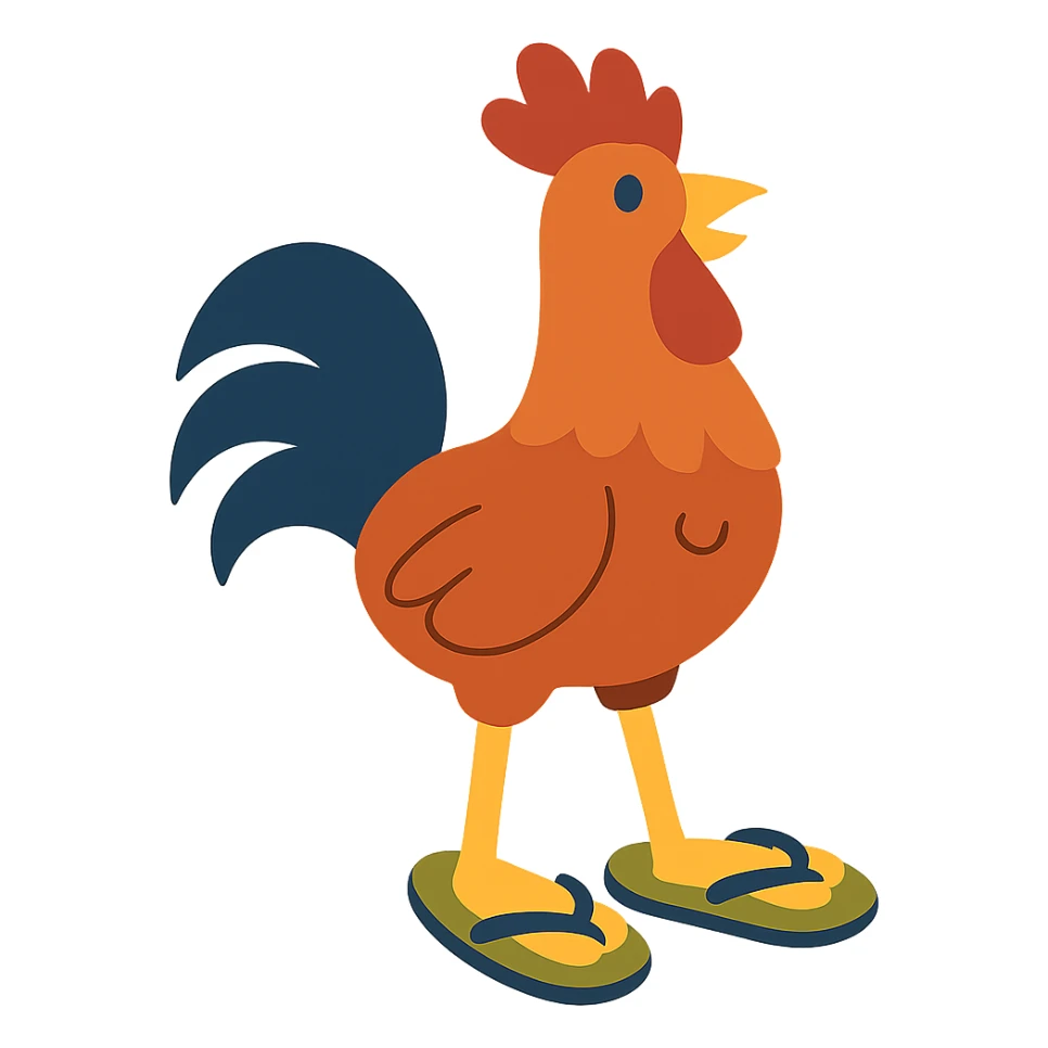 flat-toon style a rooster wearing flip-flops sticker