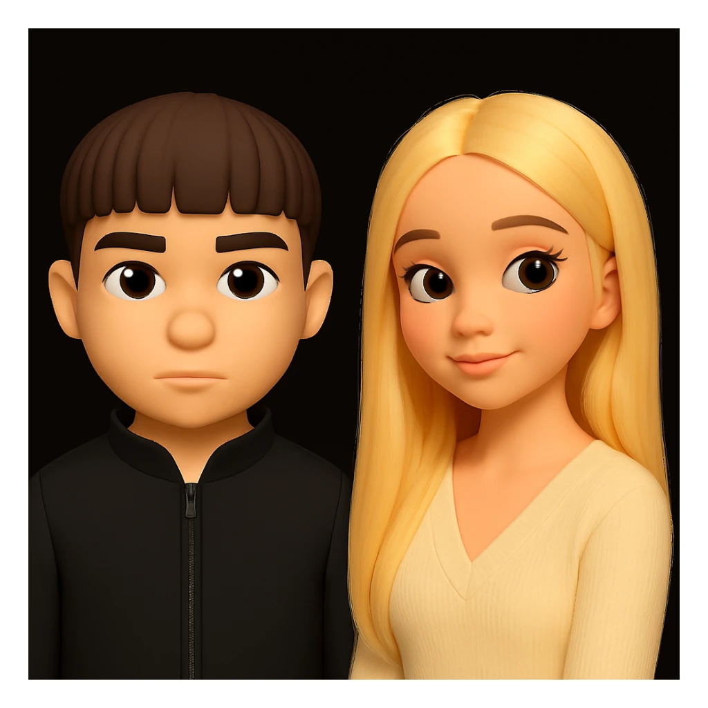Place these two 3D emoji characters on one background, standing separately with noticeable space between them, without changing the images themselves sticker