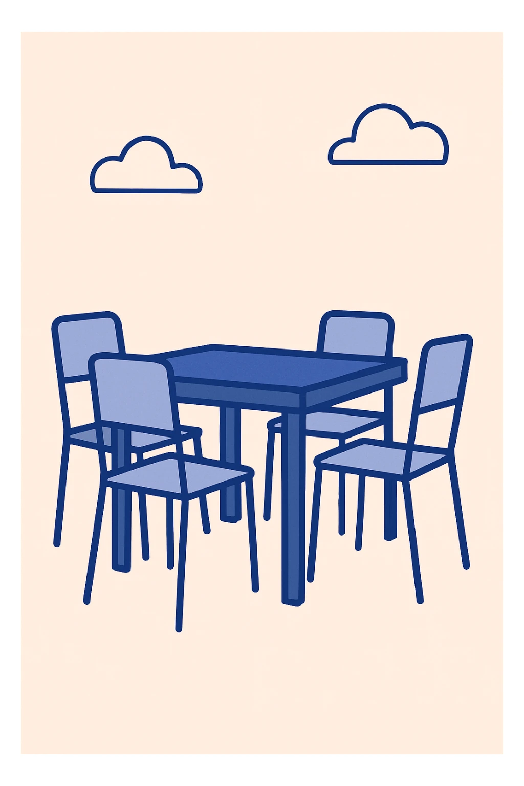 minimal flat color style table with four chairs sticker