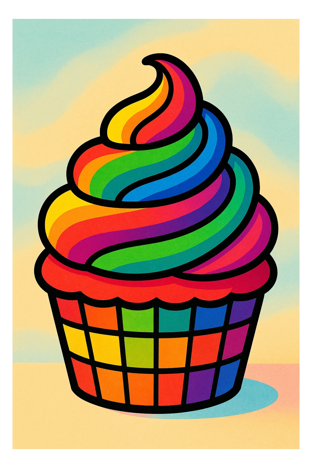 rainbow cupcake, vibrant colors, whimsical, simple background sticker