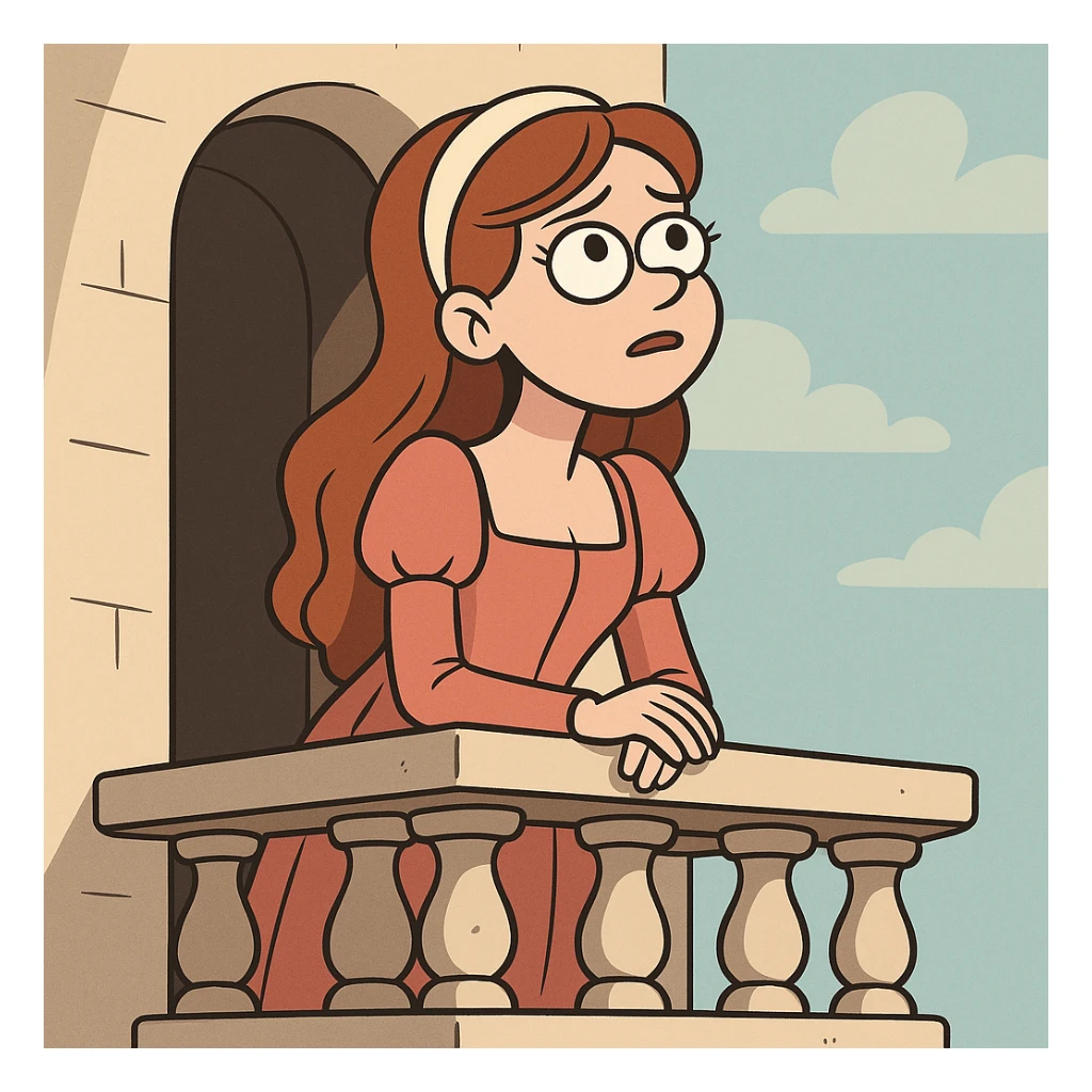 flat toon style Juliet on a balcony sticker
