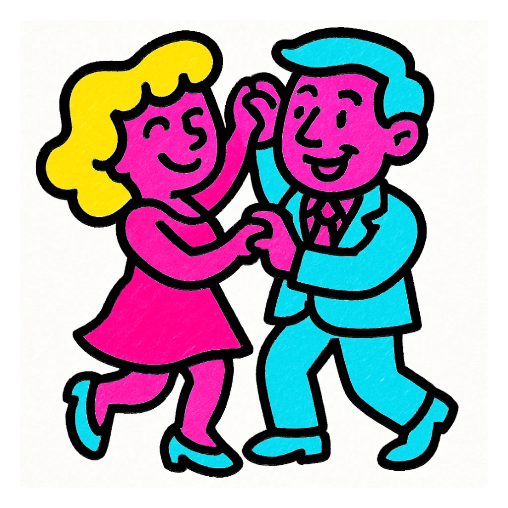 a couple dancing, vibrant pop art style sticker