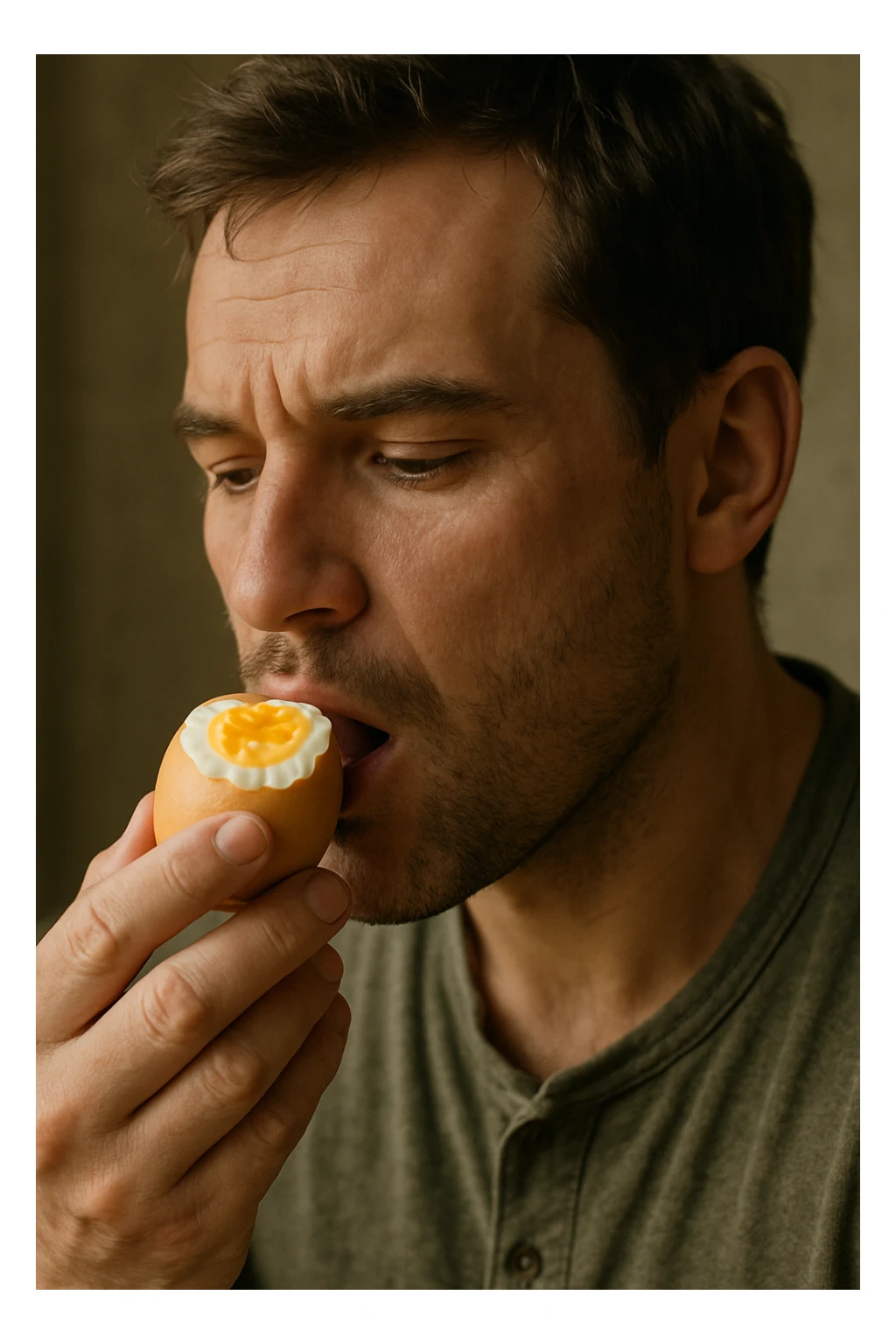 a man eating an egg, realistic style sticker