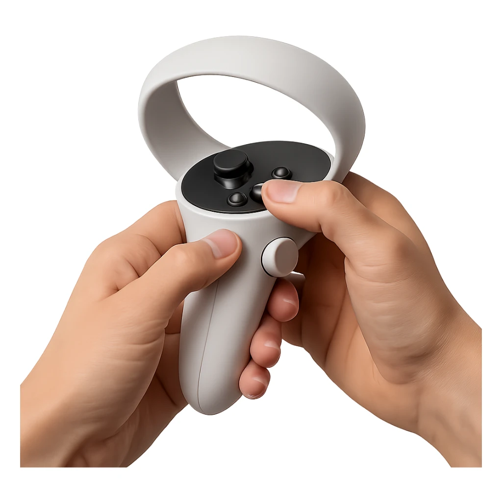 close-up of hands holding a VR controller sticker