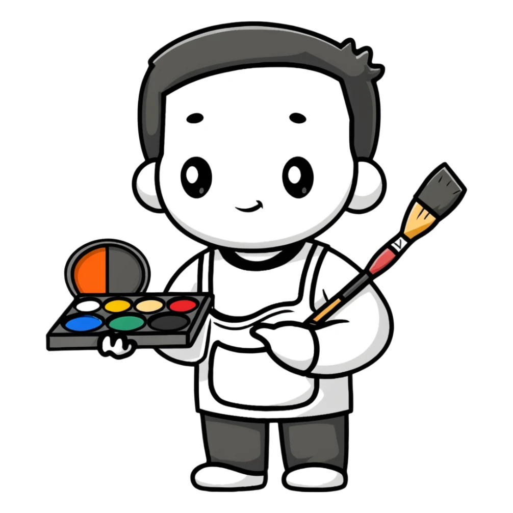artist with palette and paintbrushes sticker