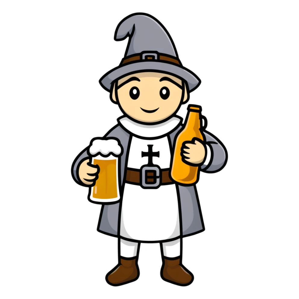 medieval pilgrim with bottle of beer sticker